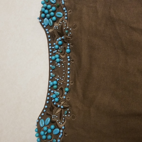 VOTRE NOM JEANS silk TOP embellished with turquoise stones  size medium - Picture 8 of 9